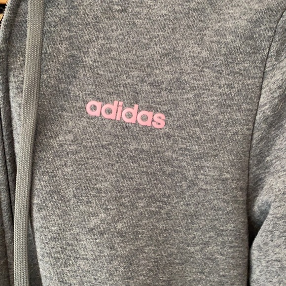 Adidas grey with pink stripe zip hoodie. Ladies Size medium - Picture 2 of 6